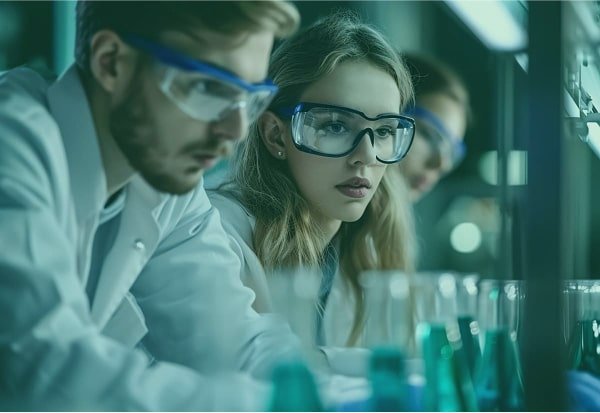 Profissionais em um laboratório químico